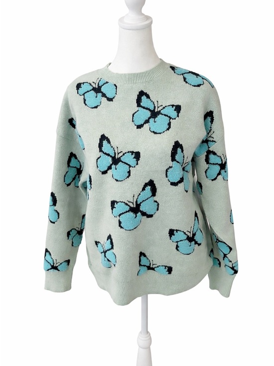 Sweaters - Butterfly Pattern Mint Blue Crewneck Sweater
